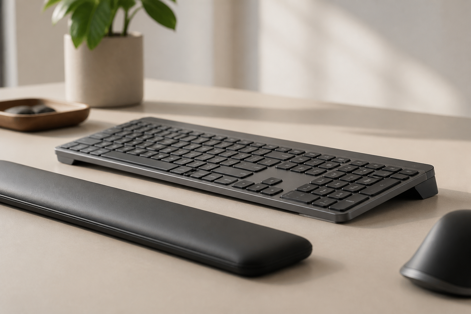 5 armøvelser kontor arbejdere skal gøre - forhindre smerte: øvelser med lav profil MX Keys- stil tastatur på KeyRiser tilbehør -KeyRiser