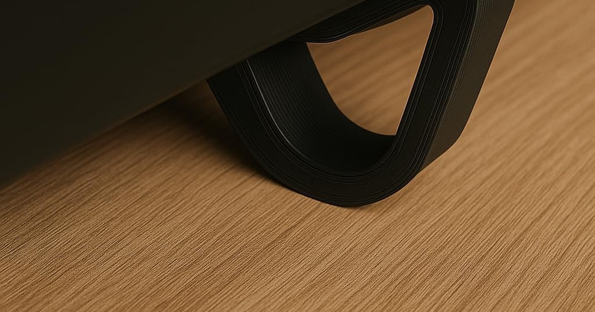 KeyRiser foot seated under the rear edge of a Logitech MX Keys on a wood desk
