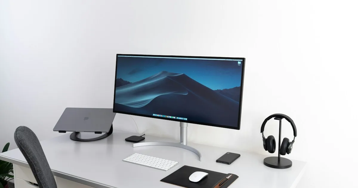 Monitor and keyboard placed at a comfortable height on a tidy desk - KeyRiser