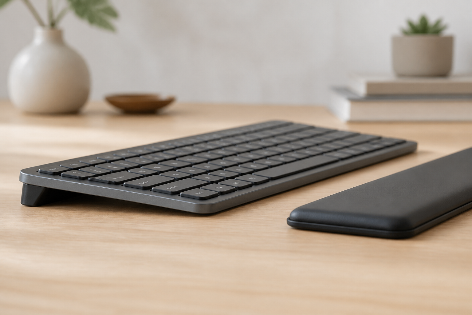 Tastatur Riser vs Wrist Rest- Hvilket forhindrer smerte?: tastatur riser med lav profil MX Keys- stil tastatur på KeyRiser tilbehør -KeyRiser