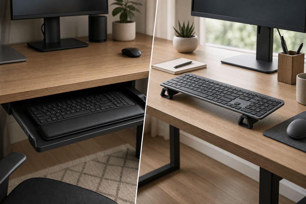 Keyboard Tray vs Keyboard Riser- Which Wins? - KeyRiser compatible Logitech MX Keys keyboard setup