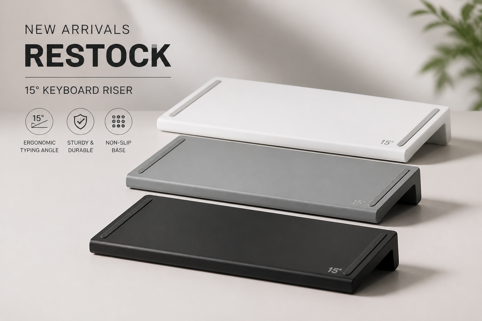 KeyRiser 恢复库存：物流改进与新颜色计划更新 product hero shot for Logitech MX Keys keyboard riser restock - KeyRiser