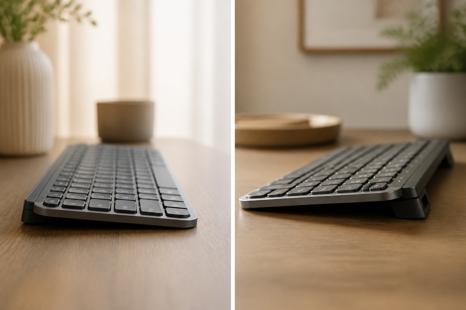 Logitech MX Keys vs MX Mechanical- Hvilket tastatur skal du købe?:Logitech MX Keys med lav profil MX Keys- stil tastatur på KeyRiser tilbehør -KeyRiser
