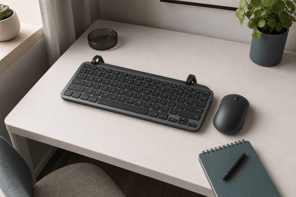 Small hands keyboard ergonomics setup with Logitech MX Keys and proper positioning